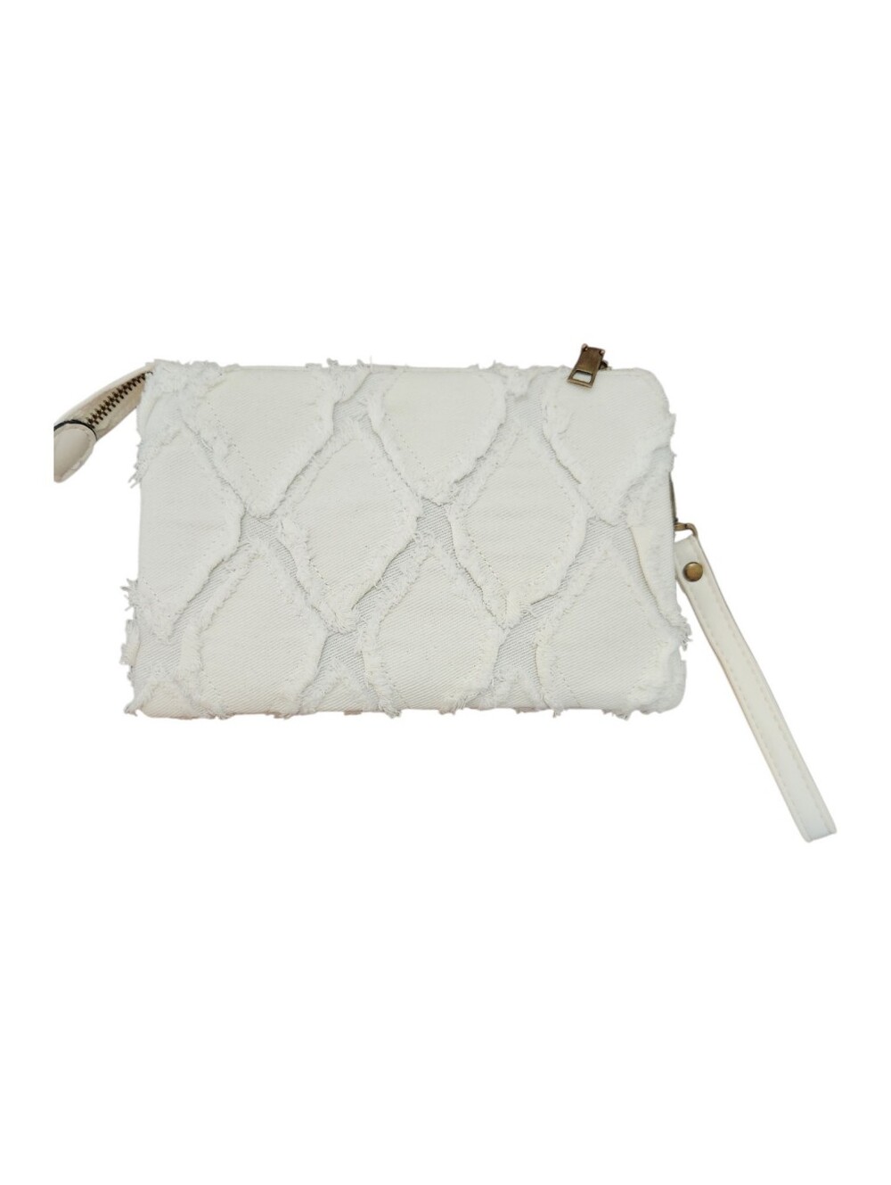Unbranded 3 Compartment Cloth White Textured Wristlet Clutch Euc